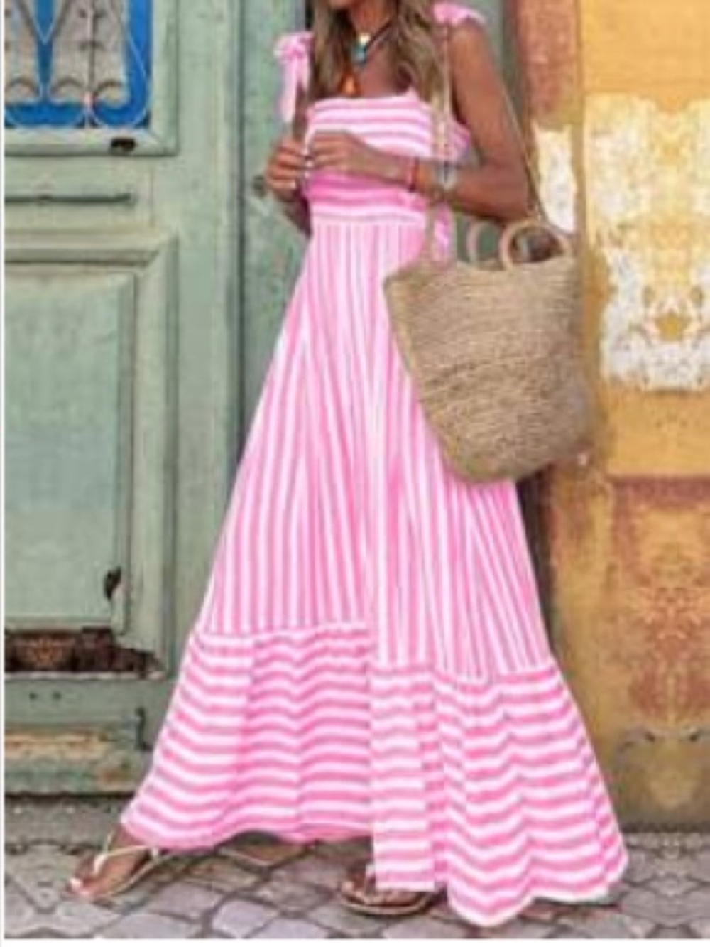 Sleeveless Pink Striped Beach Maxi Dress